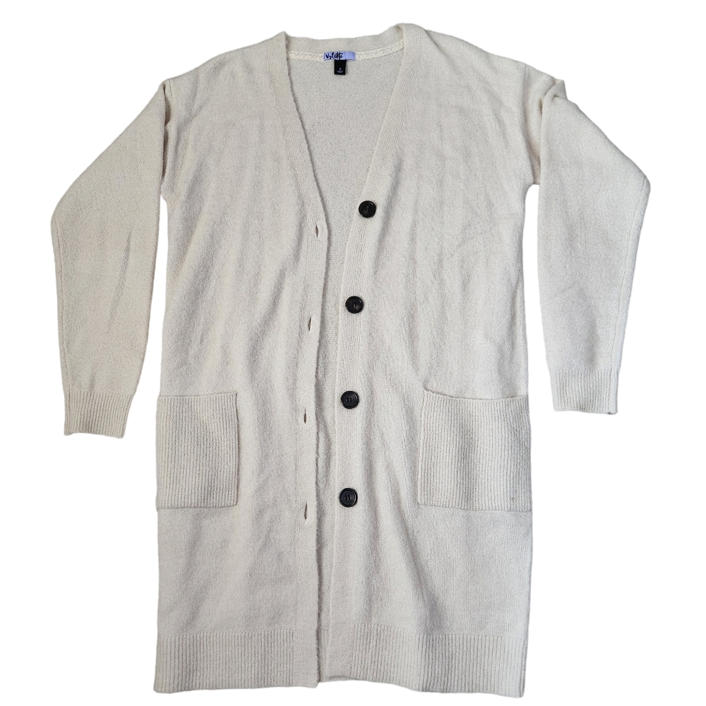 Vylette Cream Long Button Up Cardigan